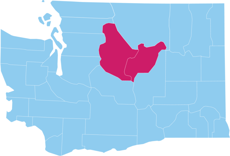 Outline of Washington state with Chelan and Douglas counties highlighted